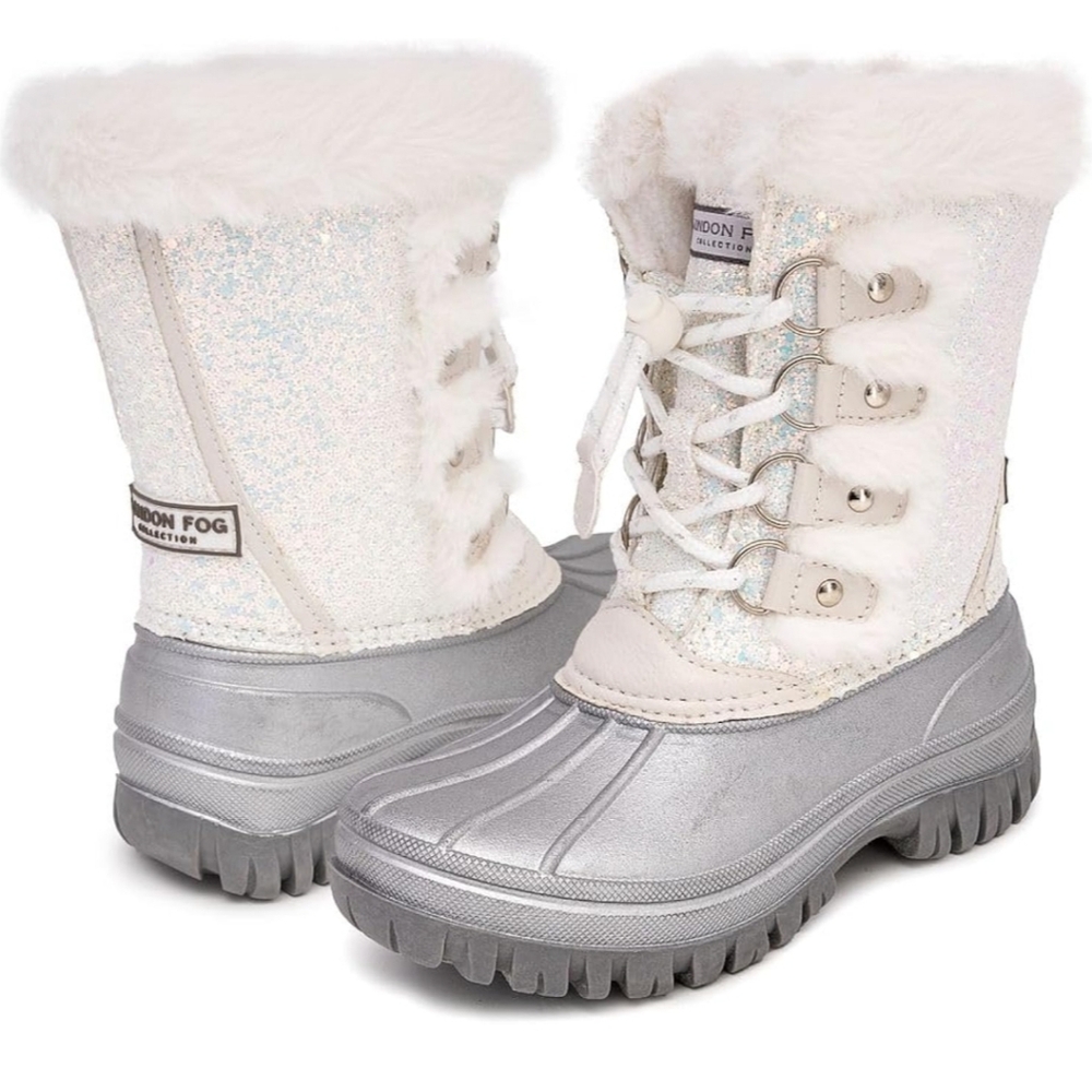 London Fog Silver and White Fur Snow Boots